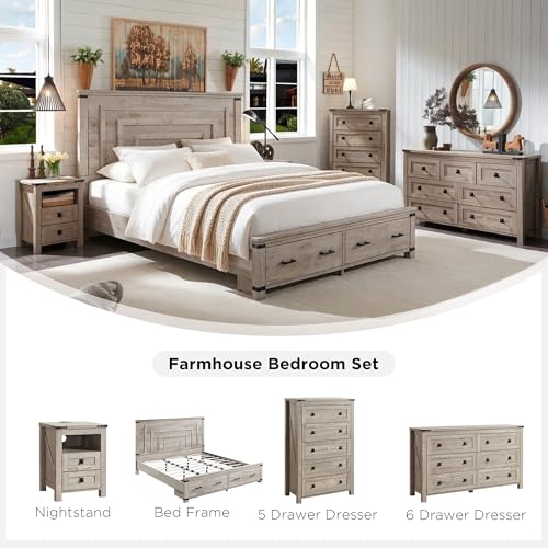 54" Wide Farmhouse 6-Drawer Dresser for Bedroom, Light Rustic Oak, view 7