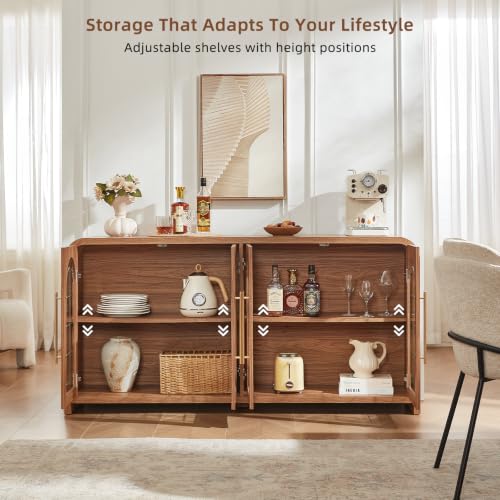 65" Sideboard Buffet Cabinet with Arched Glass Doors, Brown, view 6