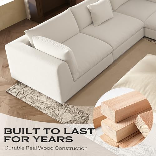 Oversized Modular Sectional Sofa,Cloud Couch Deep Seat Sofa Cushion Covers Removable, Oversized Sectional Couches for Living Room (3 Seater+1 Ottoman-Cream White)