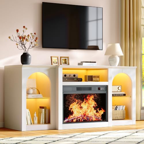White Electric Fireplace TV Stand Entertainment Center with Fireplace, view 2