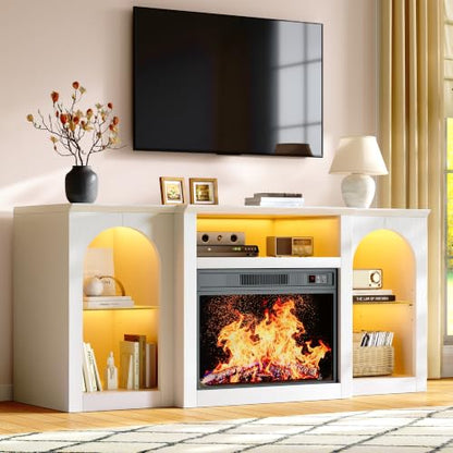 White Electric Fireplace TV Stand Entertainment Center with Fireplace, view 2