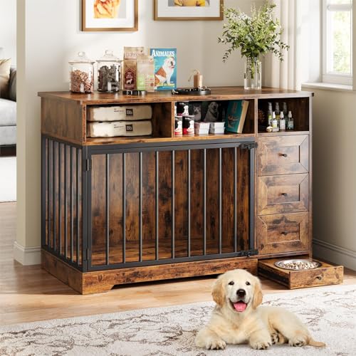 Dog Crate Furniture for Medium Small Dogs with Storage, Brown, view 4