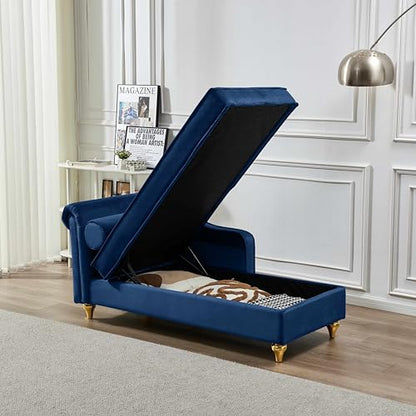 Modern Upholstery Chaise Lounge Chair with Storage Velvet (Navy Blue), view 7