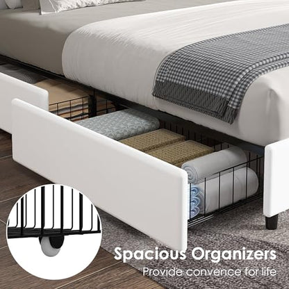 Queen Size Upholstered Bed Frame with 4 Storage Drawers, view 5