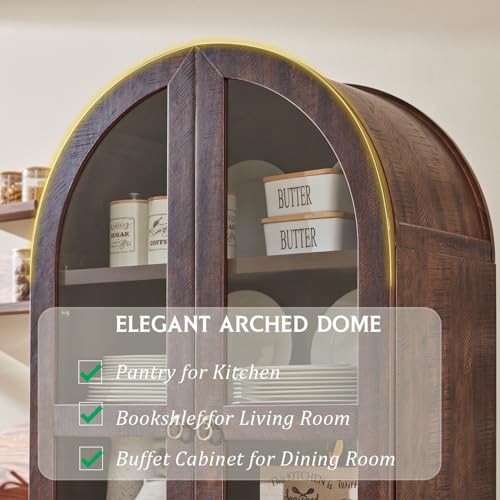 71" Tall Arched Kitchen Pantry, Kitchens Storage Cabinets, Brown, view 5