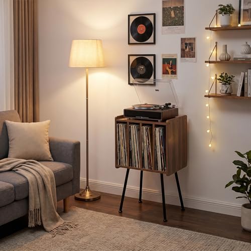 Record Player Stand with 4 Cabinets, Walnut, view 3