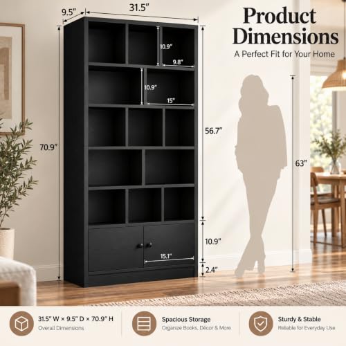 Bookcase with Doors and Open Shelves for Home Office and Living Room, view 3