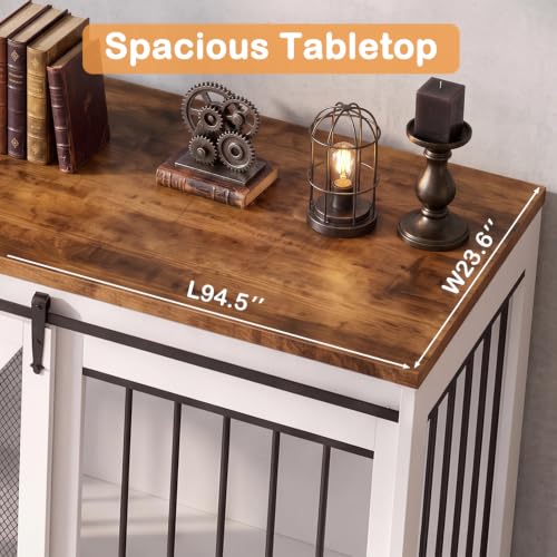 94.5in Double Dog Crate Furniture, Farmhouse Dog Kennel TV Stand, White, view 5