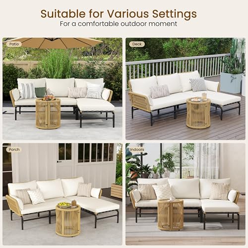 Yaheetech 3 Pieces L-Shaped Conversation Set, Outdoor Patio Furniture Set | w/Detachable Lounger, Thick Cushions, Glass Side Table for Patio, Backyard, Porch, Garden