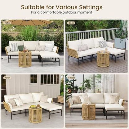 Yaheetech 3 Pieces L-Shaped Conversation Set, Outdoor Patio Furniture Set | w/Detachable Lounger, Thick Cushions, Glass Side Table for Patio, Backyard, Porch, Garden