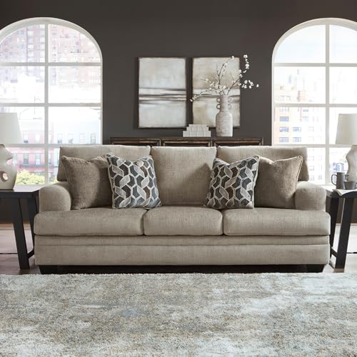 Signature Design by Ashley Stonemeade Contemporary Sofa Sleeper with Folding Gel Memory Foam Mattress, Reversible Cushions and 4 Accent Pillows, Queen, Light Brown