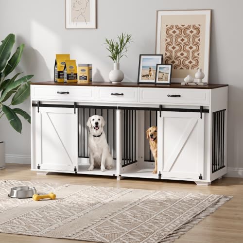 71" Double Dog Crate Furniture, White, view 2