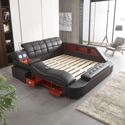 Modern Luxe Black Bed with Massage and Storage, view 4