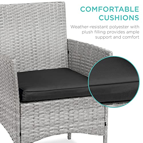 Best Choice Products 3-Piece Outdoor Wicker Conversation Bistro Set, Space Saving Patio Furniture for Garden w/Side Table - Gray/Black