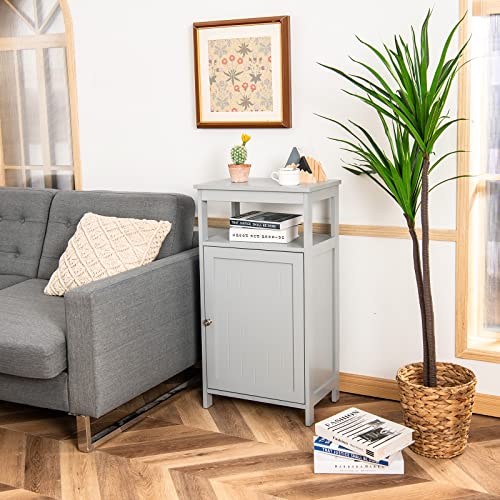 Bathroom Floor Storage Cabinet, Multifunctional Free Standing Cabinet with Single Door and Adjustable Shelf, Side Cabinet for Home Living Room Office(Grey)