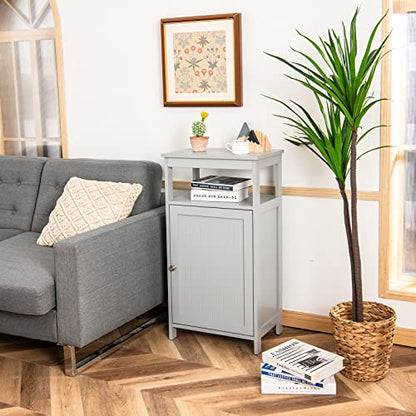 Bathroom Floor Storage Cabinet, Multifunctional Free Standing Cabinet with Single Door and Adjustable Shelf, Side Cabinet for Home Living Room Office(Grey)
