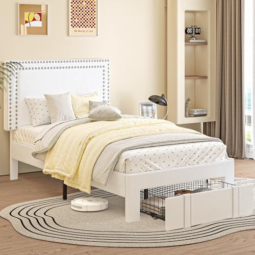 Twin Size Upholstered Bed Frame with Storage Drawer, view 2