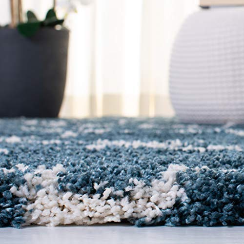 SAFAVIEH Area Rug 8x10 - Hudson Shag Collection - Large - Slate Blue & Ivory, Trellis Pattern, Non-Shedding & Easy Cleaning, Plush Thick Pile, Ideal for Living Room, Bedroom, Dining Space (SGH282L)