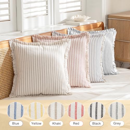 YEENAASY Throw Pillow Covers 20x20 Boho Striped Pillow Cases with Tassel, view 6