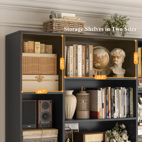 72" Tall Bookshelf, Large Farmhouse Bookcase with Storage, Black, view 7
