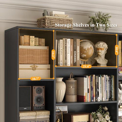 72" Tall Bookshelf, Large Farmhouse Bookcase with Storage, Black, view 7