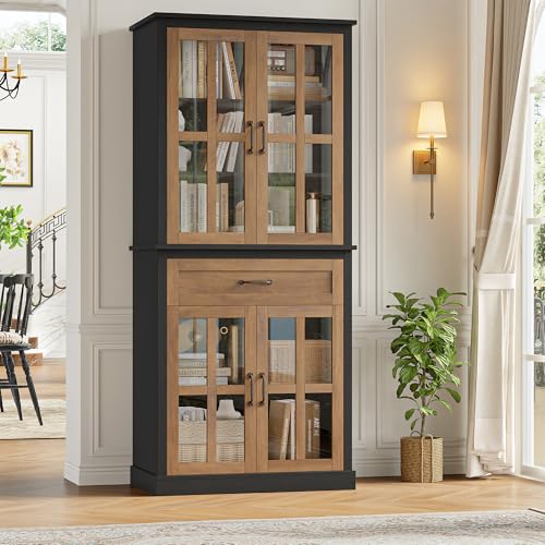 71'' Tall Kitchen Cabinet with Glass Doors and Drawer, view 2
