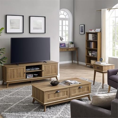 Eden Home Coffee Table, 45.3 in Length, Metal and Engineered Wood, Golden Oak Finish, 2 Drawers, Scandinavian Style, Easy-Clean Living Room Center Table with Storage