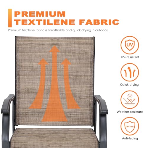 Set of 2 Patio Dining Chairs, High Back Textilene Chairs with Armrest for Indoor Outdoor Use, Iron Frame Patio Furniture Chairs for Garden Deck Backyard Kitchen Restaurant, Black and Brown