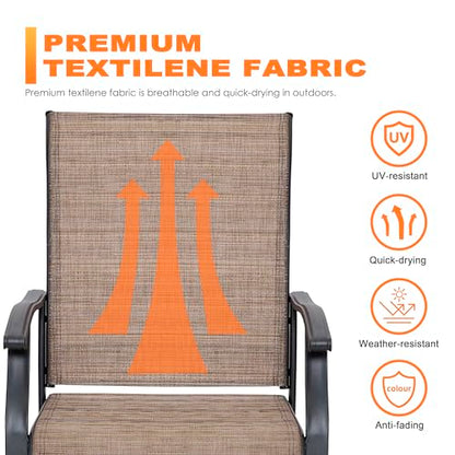 Set of 2 Patio Dining Chairs, High Back Textilene Chairs with Armrest for Indoor Outdoor Use, Iron Frame Patio Furniture Chairs for Garden Deck Backyard Kitchen Restaurant, Black and Brown
