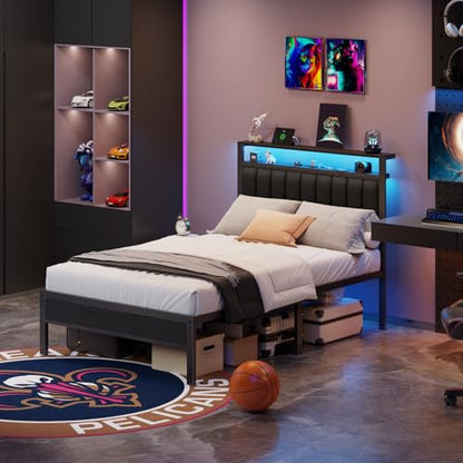 Full Size Bed Frame with Charging Station and LED Lights, view 5