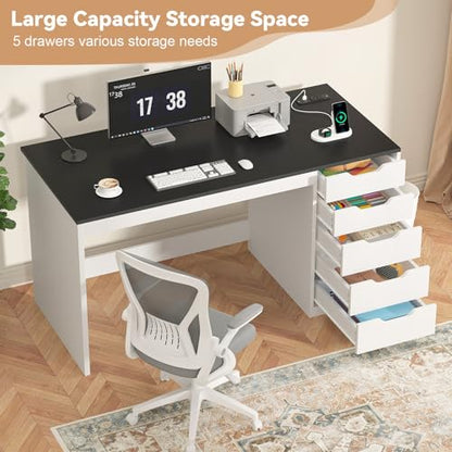 47 Inch Computer Desk with 5 Drawers and Power Outlets for Small Spaces, view 5