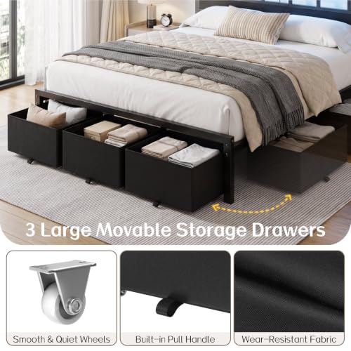 King Size Bed Frame with 3 Storage Drawers & Headboard, view 7