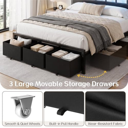 King Size Bed Frame with 3 Storage Drawers & Headboard, view 7