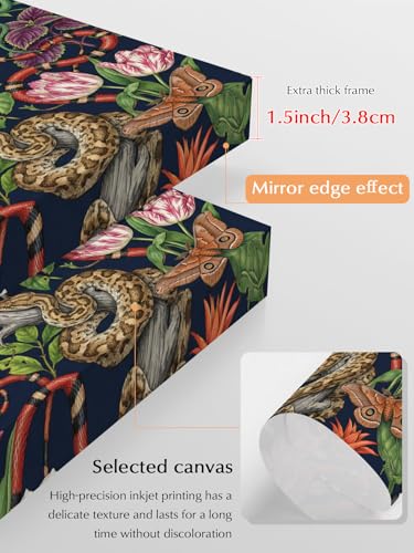 NuYeBiofx Tropical Snakes White Pink Flower Canvas Wall Art Prints,40"x28" Framed Picture Artwork Vintage Green Leaves Printed Canvas Oil Painting for Living Room Bedroom Office,Ready to Hang