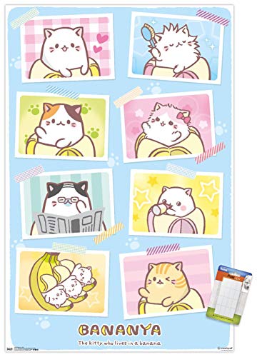 Bananya - Grid Wall Poster, 22.375" x 34", Poster & Mount Bundle
