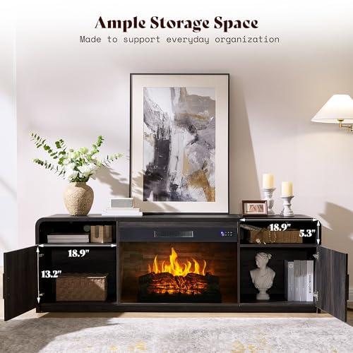 70" Fluted TV Stand with 30" Electric Fireplace, view 6