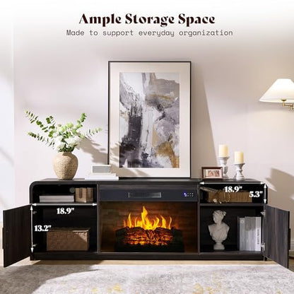 70" Fluted TV Stand with 30" Electric Fireplace, view 6