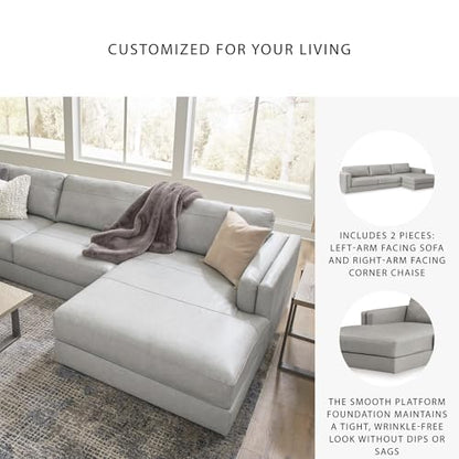 Signature Design by Ashley Amiata 2-Piece Sectional Sofa with Chaise, Modern Anti-Sag Foundation, Leather and Faux Leather Upholstery, Contemporary Living Rooms, Glacier Gray, 137"W