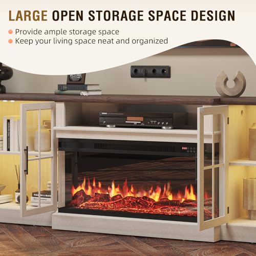 98" Farmhouse TV Stand with Fireplace, White & Black, view 6