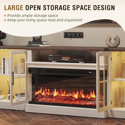 98" Farmhouse TV Stand with Fireplace, White & Black, view 6