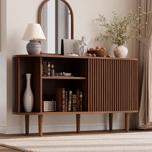 55" Buffet Sideboard Cabinet with 2 Door/Adjustable Shelf, Walnut, view 5