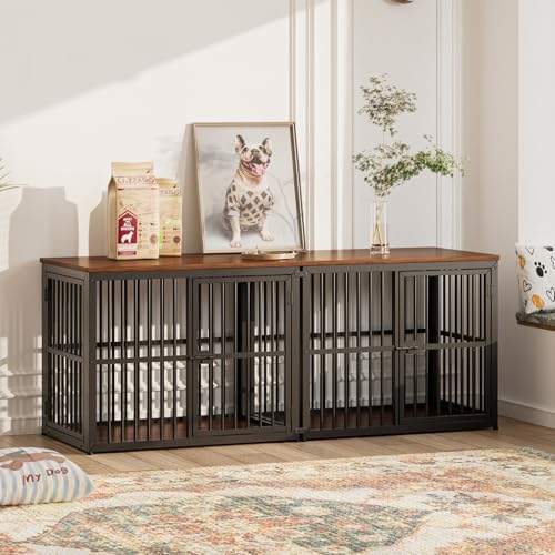 66'' Dog Crate Furniture for 2 Small to Medium Dogs, Walnut, view 6