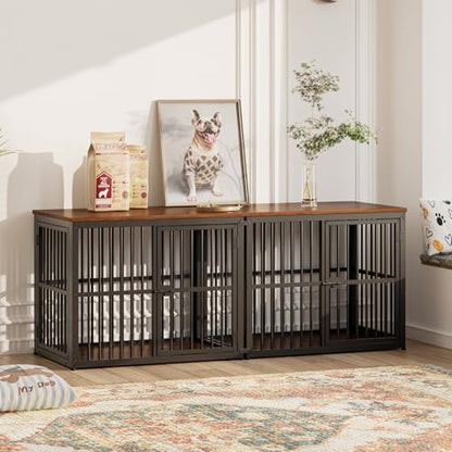 66'' Dog Crate Furniture for 2 Small to Medium Dogs, Walnut, view 6