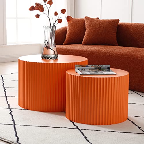 Set of two orange round nesting drum coffee tables, view 5