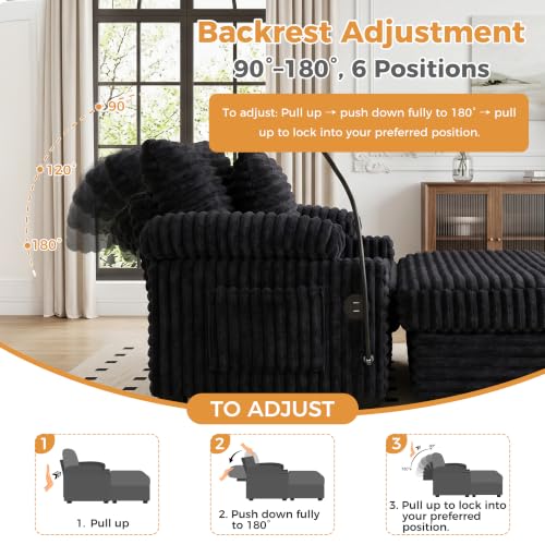 Chaise Lounge Chair with Adjustable Backrest, Storage Ottoman, view 8
