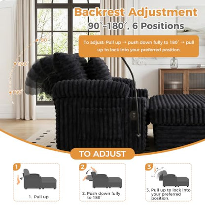 Chaise Lounge Chair with Adjustable Backrest, Storage Ottoman, view 8
