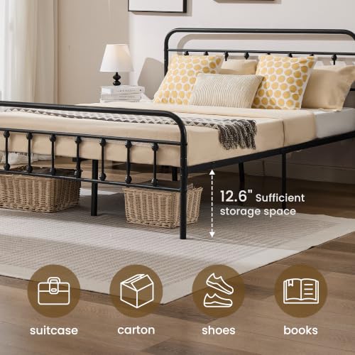Vintage Full Metal Platform Bed Frame with Headboard and Footboard, view 7