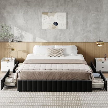 King Size Platform Bed Frame with 4 Large Storage Drawers, view 4