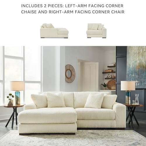 Signature Design by Ashley Lindyn Sectional, 2-Piece Couch with Chaise, Deep Seat L-Shape Sofa, Sag-Resistant Platform Foundation and Wide Cord Fabric Upholstery for Living Rooms, Ivory