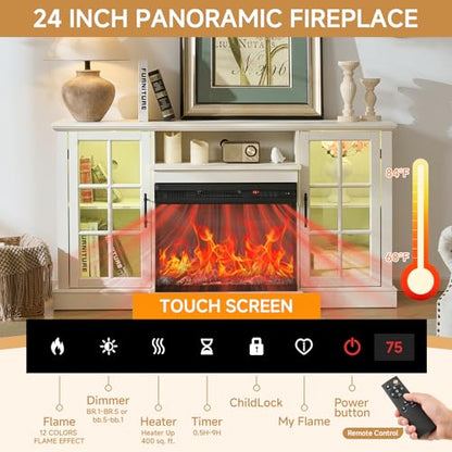 3 Sided Glass 59" Fireplace TV Stand for TVs up to 65inch, view 4
